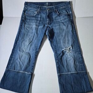 7 For All Mankind Austyn Distressed Cropped Flare Jeans – Men's/Women's Size 33